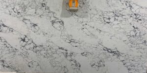 A macro shot of a quartz slab