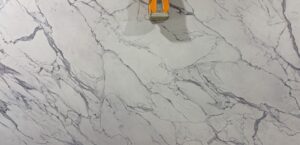 A macro shot of a quartz slab