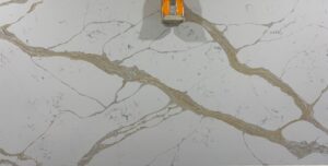 A macro shot of a quartz slab